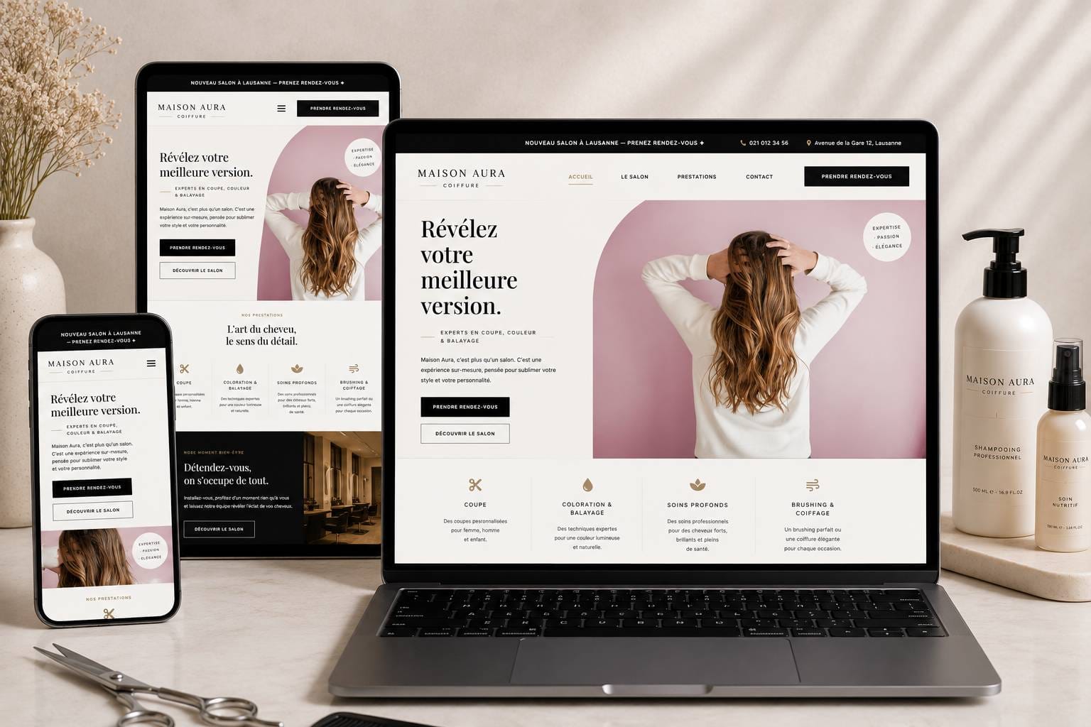 Site web salon de coiffure Maison Aura